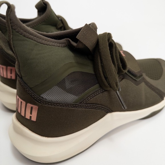 Puma Phenom Running Shoes Womens 6.5 Olive Green Rose Gold High Top - Picture 9 of 16